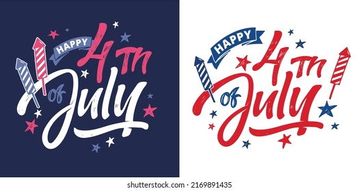 Text 4th of July. Independence Day vector lettering typography for postcard, card, banner. Celebration calligraphy. US military armed forces typography concept . National poster design