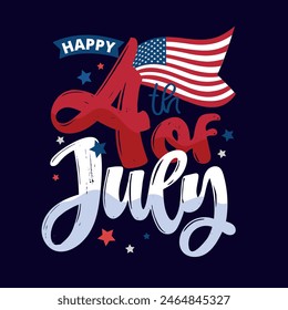 Text 4th of July. Independence Day vector lettering typography for postcard, card, banner. 100% vector image hand drawn
