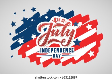 Text 4th of July. Independence Day vector lettering typography for postcard, card, banner. Celebration calligraphy. US military armed forces typography concept . National poster design