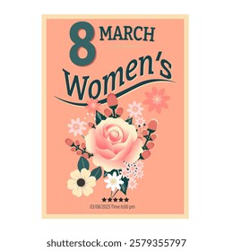 The text '8 March' and 'International Women's Day' is prominently displayed, embodying the femininity and classic beauty of the 1950s aesthetic.