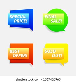 Сallout for text or advertising. Modern set of sale tags. Labels with wholesale price. Bright banner,sticker for the action. Colorful background for design. Set. All elements are isolated.EPS 10.