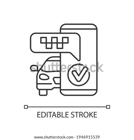Text alerts linear icon. Modern taxi service. Convenient and fast city transport. Thin line customizable illustration. Contour symbol. Vector isolated outline drawing. Editable stroke
