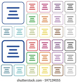 Text align center color flat icons in rounded square frames. Thin and thick versions included.