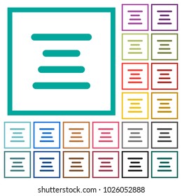 Text align center flat color icons with quadrant frames on white background