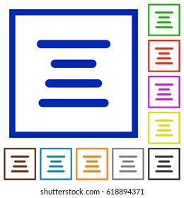 Text align center flat color icons in square frames on white background