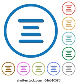 Text align center flat color vector icons with shadows in round outlines on white background
