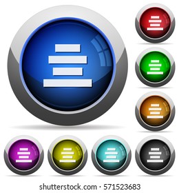 Text align center icons in round glossy buttons with steel frames