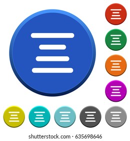 Text align center round color beveled buttons with smooth surfaces and flat white icons