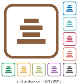 Text align center simple icons in color rounded square frames on white background