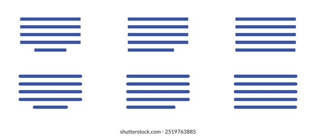 Text align icon vector set. Paragraph alignment symbol. Align icon vector illustration on white background.