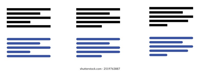 Text align icon vector set. Paragraph alignment symbol. Align icon vector illustration on white background.