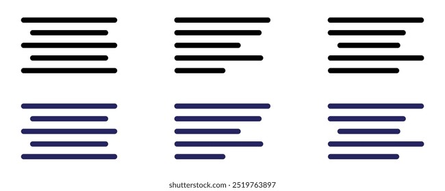 Text align icon vector set. Paragraph alignment symbol. Align icon vector illustration on white background.