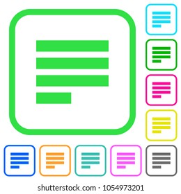 Text align justify last row left vivid colored flat icons in curved borders on white background