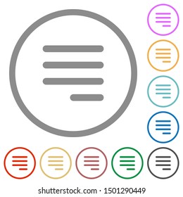 Text align justify last row right flat color icons in round outlines on white background