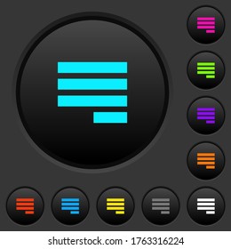 Text align justify last row right dark push buttons with vivid color icons on dark grey background