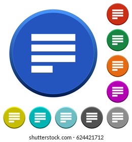 Text align justify last row left round color beveled buttons with smooth surfaces and flat white icons