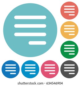 Text align justify last row right flat white icons on round color backgrounds