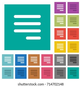 Text align justify last row right multi colored flat icons on plain square backgrounds. Included white and darker icon variations for hover or active effects.