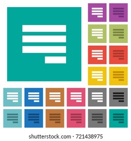 Text align justify last row right multi colored flat icons on plain square backgrounds. Included white and darker icon variations for hover or active effects.