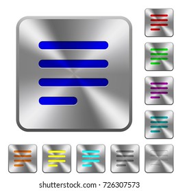 Text align justify last row left engraved icons on rounded square glossy steel buttons