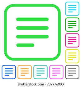 Text align justify last row left vivid colored flat icons in curved borders on white background