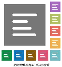 Text align left flat icons on simple color square backgrounds