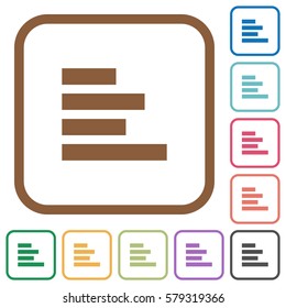 Text align left simple icons in color rounded square frames on white background