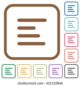 Text align left simple icons in color rounded square frames on white background