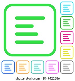 Text align left vivid colored flat icons in curved borders on white background
