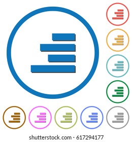 Text align right flat color vector icons with shadows in round outlines on white background