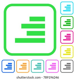 Text align right vivid colored flat icons in curved borders on white background