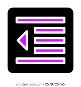 Text alignment icon with a black background and purple