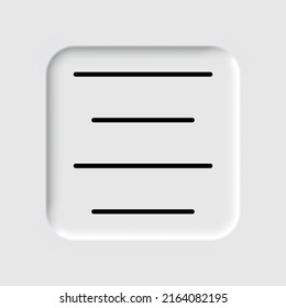 Text alignment icon, vector. Flat design. Neumorphism design.ai