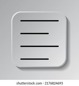 Text alignment icon vector. Flat design. Black icon on square button with shadow. Grey background.ai