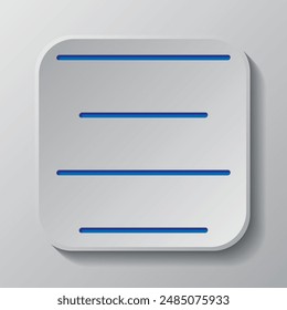 Text alignment icon, vector. Flat design. Paper cut design. Cutted blue symbol with shadow. Gray badge button, gray background.ai
