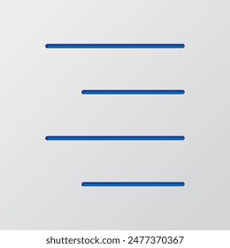 Text alignment simple icon vector. Flat design. Paper cut design. Cutted blue symbol with shadow. Gray background.ai