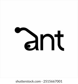 Texto de diseño de logotipo de hormiga con una ilustración de un símbolo de hormiga en la letra A.