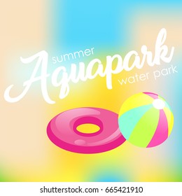 Text "Aquapark" on a blurred background. Vector Flat Illustration