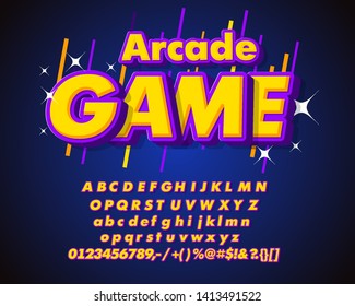 Text Arcade Game. Creative Font. Children's Font In The Cartoon Style. Vector Illustration