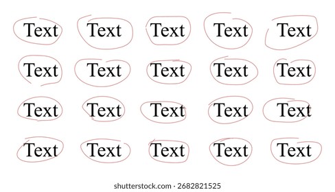 Text arranged in various patterns on a white background
