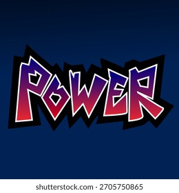 arte de texto da palavra "POWER" em letras de estilo de rua em negrito com forma dinâmica e fundo azul, design de tipografia urbana criativo perfeito para cartaz, t-shirt, arte digital etc.