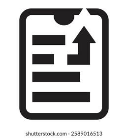 Text article upload icon in a modern digital style. Simple and clean design featuring an arrow and document concept. Perfect for web, app interface, content sharing, file transfer, and media uploads.
