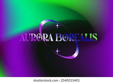 The text "AURORA BOREALIS" in a blue-green gradient font over a vibrant purple and green background, resembling northern lights with star accents.