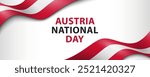 Text Austria National Day and Austrian flags on white background, simple minimalist banner design.