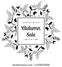 Text Autumn in calligraphic hand drawn style with flower vector illustration