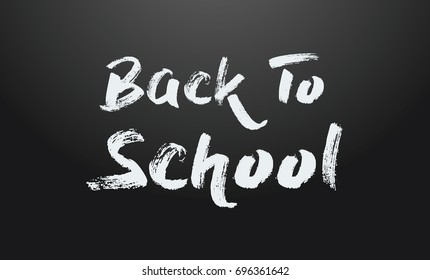 Text back to school - hand drawn lettering with chalk on blackboard. Big sale banner. Vector illustration stock vector.