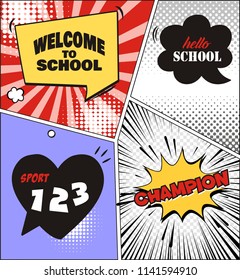  Text back to school. In the style of comics of colorful. vector illustration. 