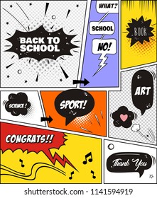  Text back to school. In the style of comics of colorful. vector illustration. 