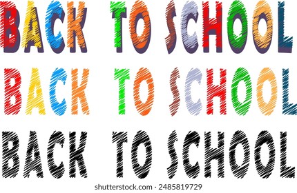 texto Volver a la escuela, escrito con wa[ lápices de colores en letras multicolores, con sombra