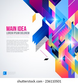 Text background with abstract geometric element and glowing lights. Corporate futuristic design, useful for presentations, advertising and web layouts. EPS10 vector template.